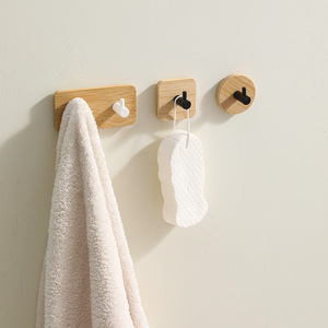 Bamboo Wall <b>Hooks</b> With Strong <b>Adhesive</b> No Drill Required For Bathroom Bedroom Living Room Coat Towel Rack - Product Image 1