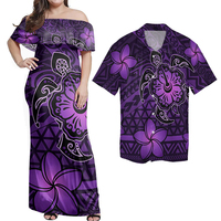 Robe assortie et chemise hawaïenne personnalisées Hawaii Mix Polynesian Turtle Plumeria Nick Style Purple Matching Couples Outfit