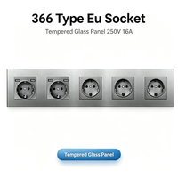 Prise murale électrique UBARO série M 5 prises EU avec 4 ports USB 16A 250V, panneau en verre trempé gris, type 366