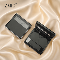 Palette de fards à paupières noire brillante 2 couleurs, conteneur vide pour bronzer visage, palette carrée pour blush crème avec emplacement pour pinceau et fenêtre transparente