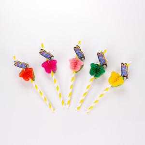 Colorful Disposable Paper Straws With Butterfly 3D Decor Party Beverage Accessories Random Color Straight Pipe - Product Image 4