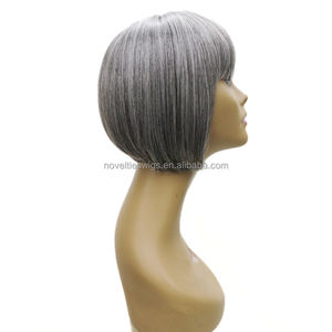 Novità all'ingrosso evidenzia 8 10 pollici tesse dritte donne nere parrucca grigia tessuti arancioni sintetici frangia <span class=keywords><strong>capelli</strong></span> corti Colore - Product Image 6