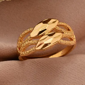 Gold Color Copper Rings For Women Men Dubai Gold Color Ring Arab Nigeria Rings Wedding Designer Flower Jewelry