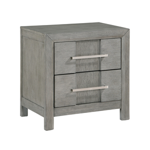 Modern 2-<b>Drawer</b> Nightstand Gray Wood with Silver Handles <b>Storage</b> <b>Drawer</b> Unit - Product Image 1