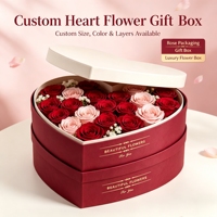 Boîte cadeau de luxe personnalisée en forme de cœur pour fleurs, boîte d'emballage multicouche pour roses en gros, taille, couleur et logo personnalisables