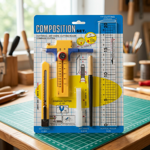 Kit de découpe DK-385 |   Kit de coupe de précision avec couteau artistique, compas et règle pour la découpe de papier – Outil manuel - Product Image 2