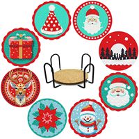Kit Lukisan Berlian 5D DIY Kustom dengan Tempat Penyimpanan, Set Tatakan Cangkir Seni Berlian Akrilik Natal Santa Claus Rusa Salju Manusia Salju