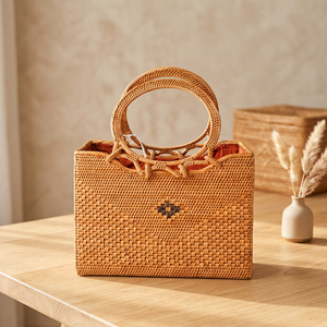 Rattan Tote <b>Bag</b> Women Bohemian <b>Snake</b> Skin Pattern Open Top Casual Handbag with Handle Durable Daily Use Genuine Leather Lining - Product Image 2