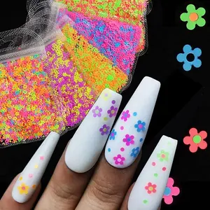 2g/Bag 4MM Neon Flower Nail Sequins Sparkly Fluorescence Glitter Flakes For Nail Art Decorations Summer Charm DIY Manicure