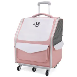 Tas punggung dengan roda merah muda untuk hewan inovatif travel ransel gelembung pembawa hewan peliharaan ransel bernapas