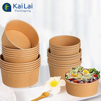 Bol en papier kraft biodégradable, jetable, rond, pour salade, à emporter, personnalisé, imprimé, avec couvercle en PET