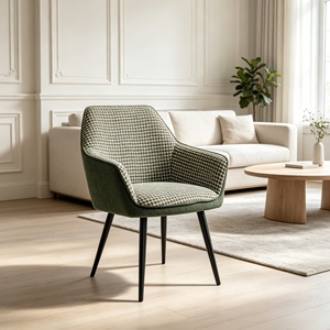 Chaise de salle à manger rembourrée moderne avec accoudoirs, siège en tissu à motifs et pieds en métal pour salle à manger, maison, hôtel - Product Image 1