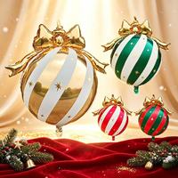 Weihnachtsdekoration Runder Folienballon Schleife Weihnachten Gestreifter Stern-Druck Heliumballons Neujahr Feiertagsparty Wanddekoration