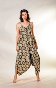 2026 Latest Cotton <b>Jumpsuit</b> Ladies Breathable Washable Tie-Dye Design Natural Waistline <b>Pockets</b> One Plus Size Summer Vacation - Product Image 3