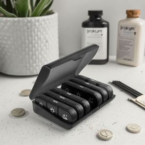 Boîte à pilules portable Jh Medibox à 21 compartiments en plastique noir, organiseur de vitamines hebdomadaire pour 7 jours, étui de voyage pour le rangement des pilules - Product Image 3