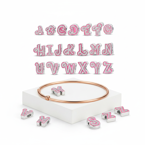 Cuentas del alfabeto de la A a la Z para niñas - Dijes de diamantes de imitación rosa coqueta para pulseras DIY, compatibles con <span class=keywords><strong>Pandora</strong></span> - Product Image 4