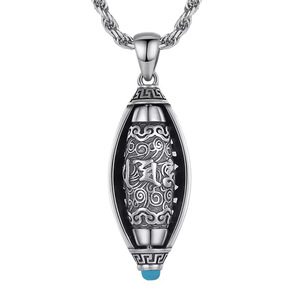Il trasferimento retrò degli uomini attira la collana di buona fortuna che ruota sei personaggi verità che gira il cilindro Sutra tubo collana pendente - Product Image 4