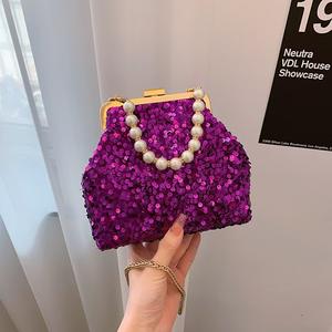 2024 New Bling Bling Women Fashion Sling <b>Bags</b> Shell Shaped <b>Sequined</b> Shoulder <b>Bags</b> With Pearl Handle Wholesale - Product Image 1