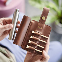 Porte-tee de golf en cuir PU gravé au laser personnalisé avec gourde à liqueur en acier inoxydable pour cadeau de la fête des pères