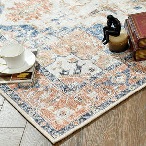 Tapis d'intérieur Jinchan Kelda, moderne, floral, fabriqué à la machine, tapis de sol multi-imprimé, effet vieilli, rouge brique, antidérapant - Product Image 5