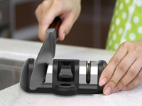 Aiguiseur de couteaux portable avec base à ventouse, outil d'affûtage de couteaux de cuisine à 2 étapes avec roue diamantée et céramique