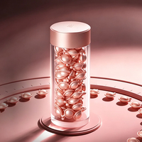 Bouteille en acrylique transparente cylindrique avec couvercle en métal de luxe, conteneur de stockage de capsules de perles cosmétiques, emballage de capsules de sérum