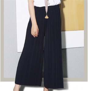 Pantalon large en polyester respirant à taille haute pour femme K1369, longueur cheville, élastique et uni - Product Image 3