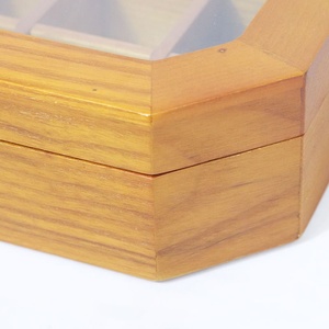 Casing tampilan oktagonal mewah untuk cincin, kotak Organizer penyimpanan perhiasan tipe Flip transparan kaca kayu padat - Product Image 6