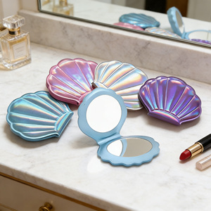 Iridescent Shell <strong>Compact</strong> <strong>Mirror</strong> Double Sided Mini Pocket <strong>Mirror</strong> Holographic Travel Vanity <strong>Mirror</strong> for Women Girls Gift - Product Image 2