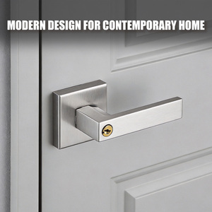 Tianyi Brushed Stainless Steel Door Handle Lever <b>Lock</b> Square Rosette <b>Keyed</b> Entry Modern Interior Bedroom Hardware Lockset - Product Image 2