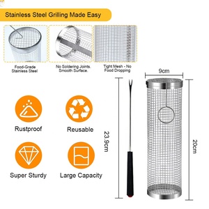 Acier inoxydable 304 Net <span class=keywords><strong>Tube</strong></span> facile à rouler résistant à la chaleur BBQ griller panier pour charbon de bois en plein air cuisson Camping nettoyage des fruits - Product Image 2