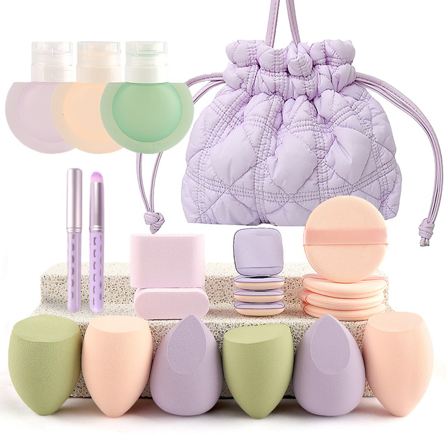 22 Sets of Travel Essentials Square Pattern Beauty Tools with Bonus Points & Bottled Lipstick Brushes Wholesale Offer