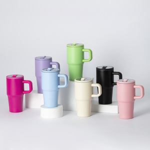 Stainless Steel Tumbler 20oz Insulated <b>Mug</b> <b>Large</b> Capacity Travel Portable Handle With Straw Ice Cup - Product Image 2