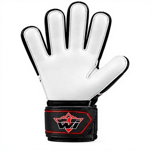 Gants de gardien de but de football blancs et noirs en cuir imperméables avec protection des doigts, sangle de poignet réglable et fermeture auto-agrippante respirante - Product Image 5
