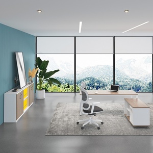 Bureau de direction de luxe en forme de L, table de bureau de PDG, poste de travail moderne pour cadres avec armoire de rangement - Product Image 5
