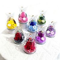 Rose éternelle sous cloche en verre, petit ange, cadeau de la Saint-Valentin, objet décoratif avec lumière, forme de dôme