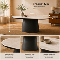 Table à manger ovale moderne en marbre avec piétement en bois noir pour salle à manger de luxe