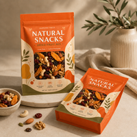 Meilleur rapport qualité-prix : Sachet à fond plat refermable avec fenêtre, imprimé sur mesure, 250g, qualité alimentaire, pour mélange de fruits secs et de noix, pochette à huit soudures latérales