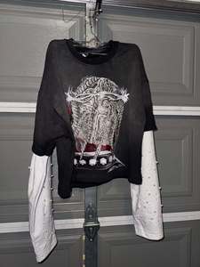 <span class=keywords><strong>Camiseta</strong></span> de algodón pesado con lavado ácido Pearl Vintage Street Wear para hombre con estampado de abullonado en 3D y manga larga en capas para la moda - Product Image 5