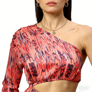 Robe longue de plage asymétrique à une épaule en tissu cupro-rayonne luxueux et durable, avec manches ballon, pour <span class=keywords><strong>femme</strong></span> - Product Image 3