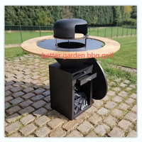 Barbecue Brasero Extérieur en Acier Corten avec Fonction Fumoir, Facile à Assembler et à Nettoyer, Grille de Sécurité pour Famille de 5 à 8 Personnes