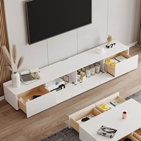 Meuble TV rectangulaire en bois blanc de style modish minimaliste avec 4 tiroirs Ensemble de table basse Salon