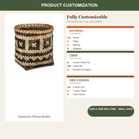 Panier tissé géométrique fait main, Organisateur bicolore, Rangement de salon à base carrée, Vente en gros OEM, Panier de rangement tissé
