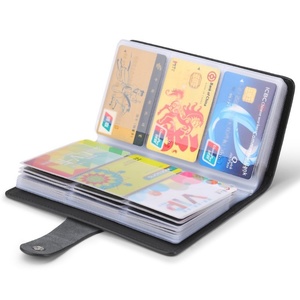 Porte-cartes de visite, d'identité et de permis de conduire en cuir véritable, couleur unie, grande capacité, multi-positions, pour homme - Product Image 3