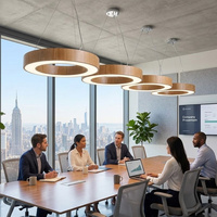 Suspension LED circulaire à anneau creux effet bois nordique, intensité variable CCT, pour éclairage intérieur de bureau