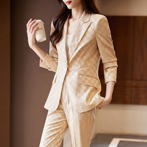 Conjunto de Chaqueta y Pantalón Formal de Negocios para Mujer, Traje de Oficina con Cierre de un Solo Botón y Botón Decorativo, Elegante y Profesional - Product Image 4