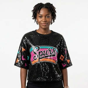 Maillots de basket-ball <span class=keywords><strong>NBA</strong></span> pour femmes, uniformes d'équipe de qualité, hauts à paillettes pour les fans, chemises courtes scintillantes pour le jour du match - Product Image 1