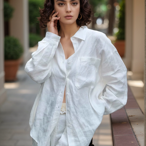 <span class=keywords><strong>Abbigliamento</strong></span> da <span class=keywords><strong>donna</strong></span> Set Casual da <span class=keywords><strong>donna</strong></span> Set da lavoro in lino di cotone Set da lavoro per camicia a manica lunga pantaloni a vita alta - Product Image 1