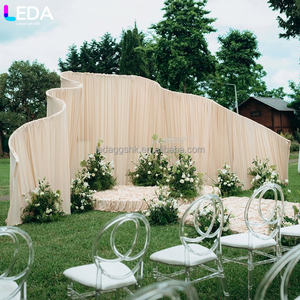 LEDA Outdoor Wedding Decor Backdrop Modern Milk <b>Silk</b> <b>Curtain</b> Metal Backdrop Stand Oatmeal-colored Large Wavy Wrought Iron Arch - Product Image 2