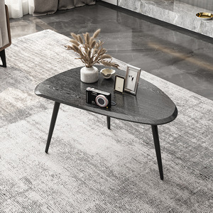 Creative Living Room <b>Coffee</b> <b>Table</b> Set Irregular Shape Nordic Minimalist Wood Top <b>Walnut</b> Black Stone Texture Small Size - Product Image 3